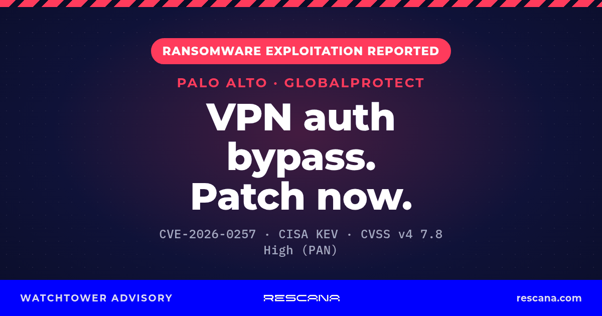 Palo Alto Networks PAN-OS GlobalProtect CVE-2026-0257: ransomware exploitation reported, in CISA KEV; CVSS v4 7.8 High (Palo Alto Networks).