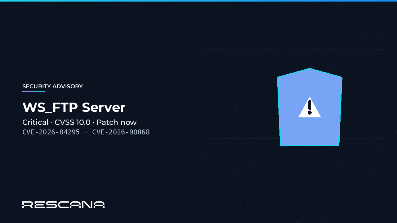Progress WS_FTP Server: Critical, CVSS 10.0, patch now. CVE-2026-84295 and CVE-2026-90868.