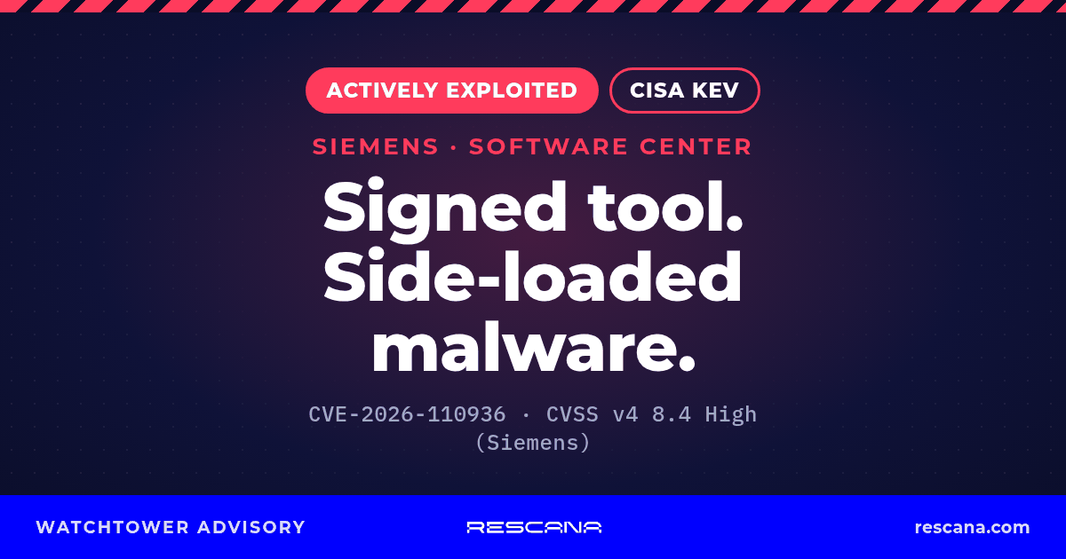Siemens Software Center CVE-2026-110936: actively exploited, in CISA KEV; Siemens CVSS v4 8.4 High.